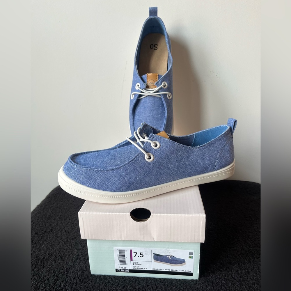 SO Goods For Life Womens Chambray Slip On Edenn Shoes - Size 7.5